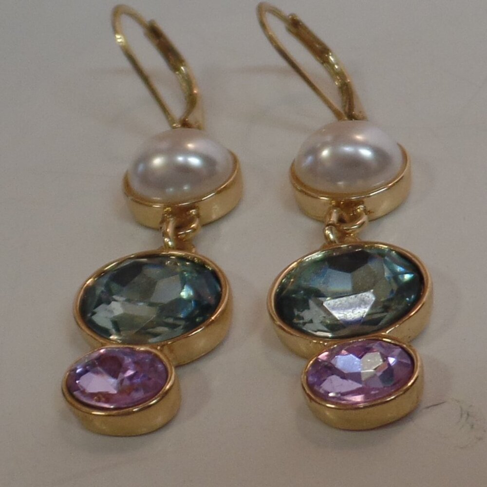 Unbranded Leverback  Earrings Goldtone Apx 2" Long! Beautiful Colors Faux Pearl
